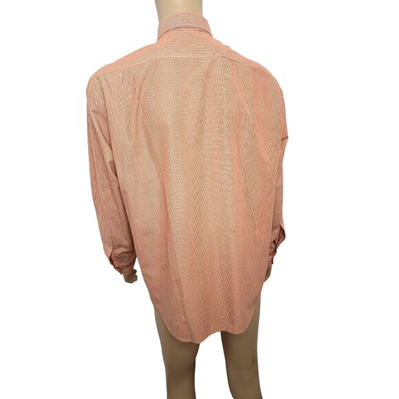 IZOD Men’s Button Up Shirt Orange White Striped L Slim Contrasting Cuff, Placket - Picture 5 of 10